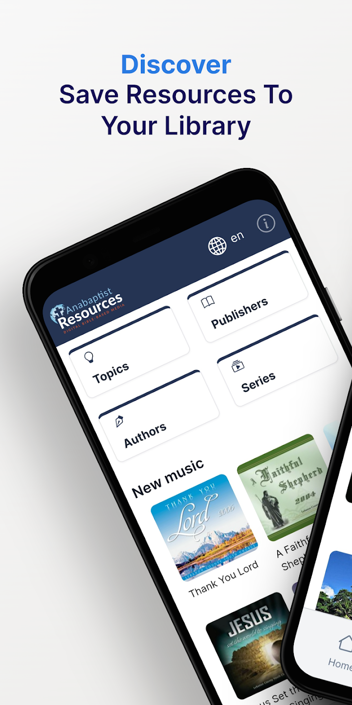 home feature of anabaptist resources app