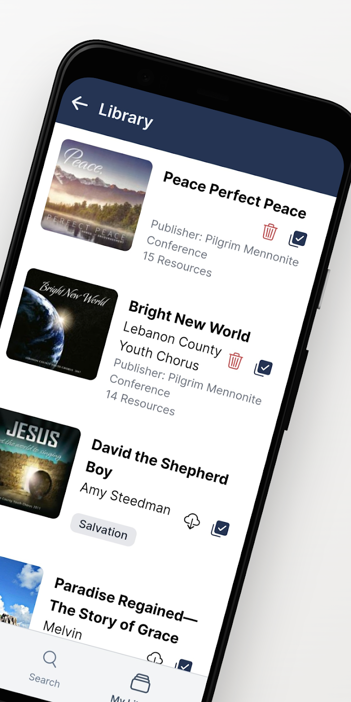 library feature of anabaptist resources app