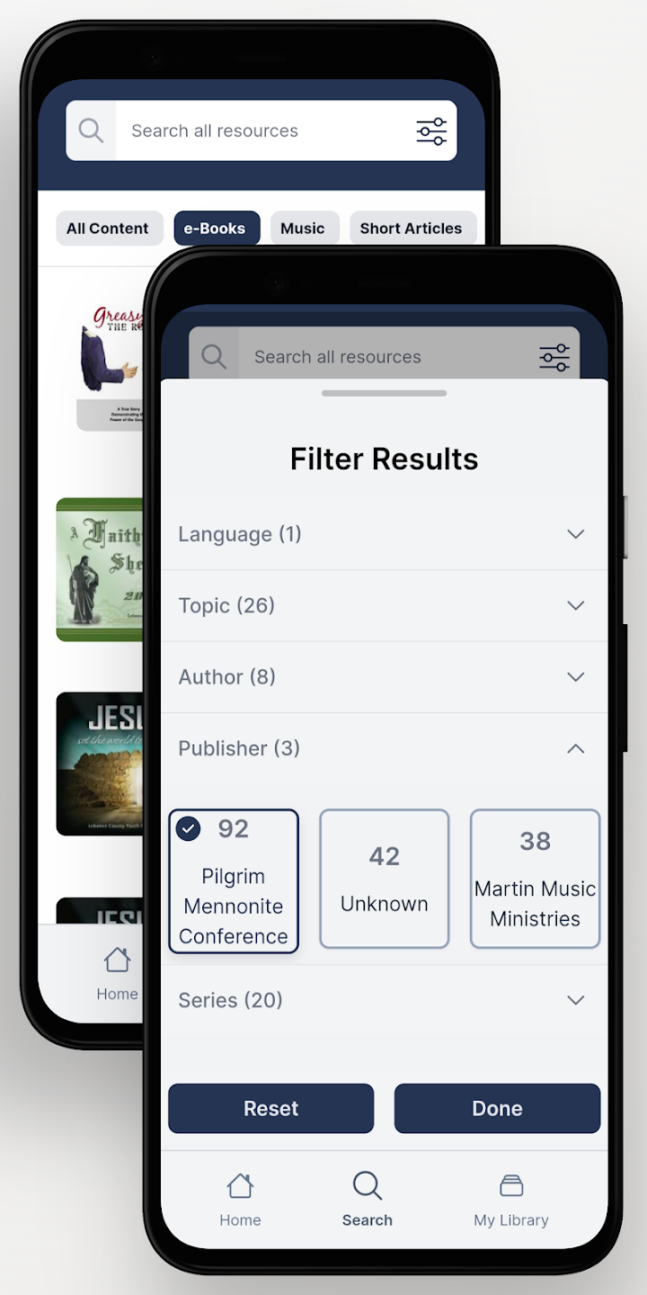 search feature of anabaptist resources app