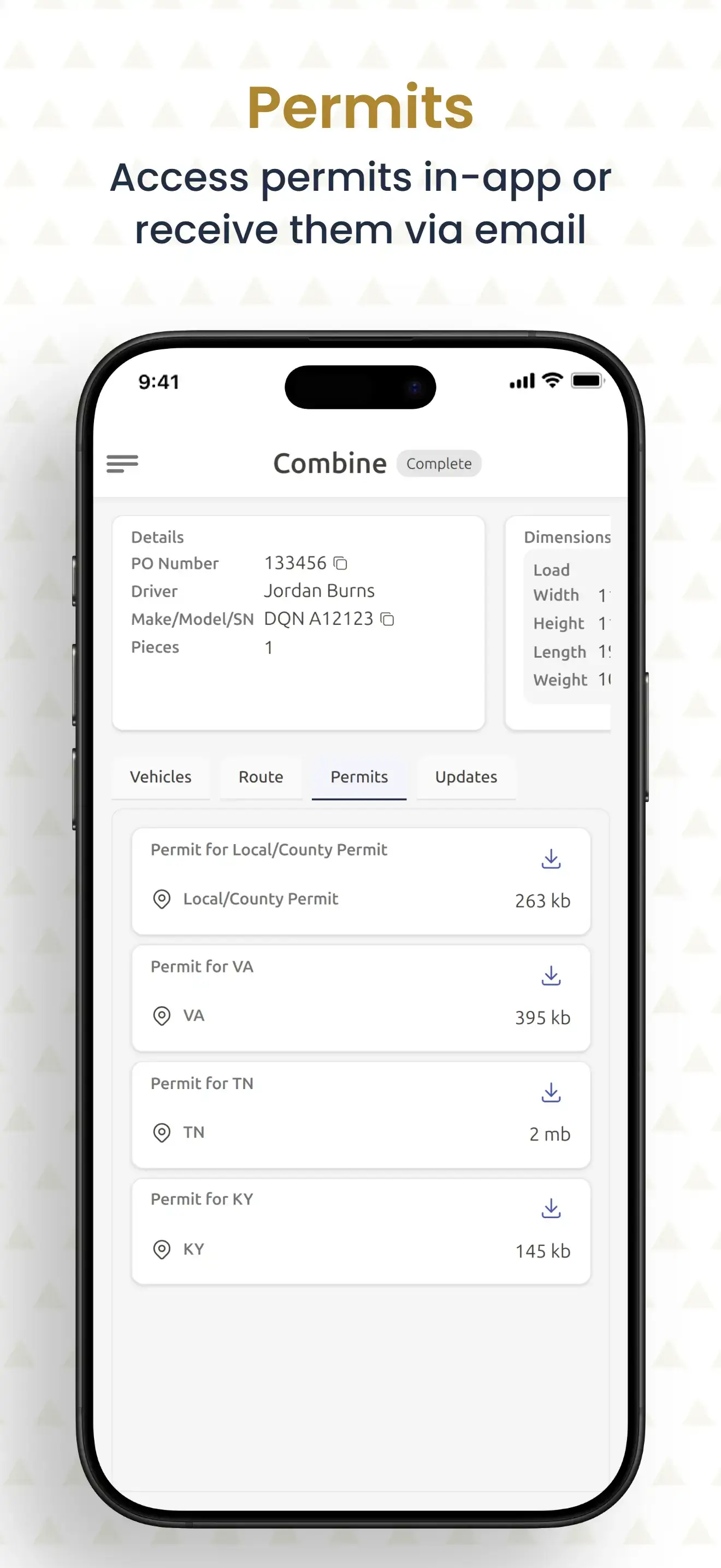 OrderPermits screenshot of oversize optimized app