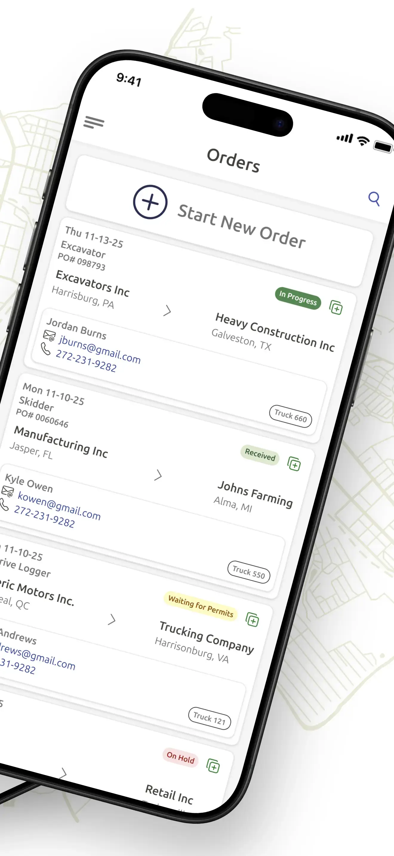 Orders screenshot of oversize optimized app